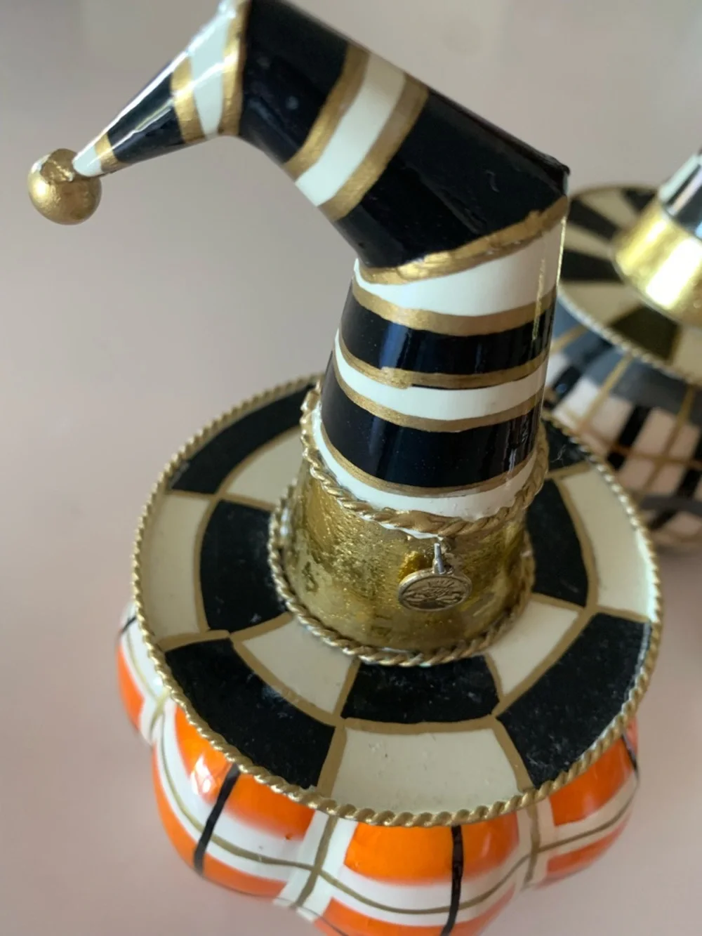 MacKenzie Childs mini pumpkin trio with witch hats
